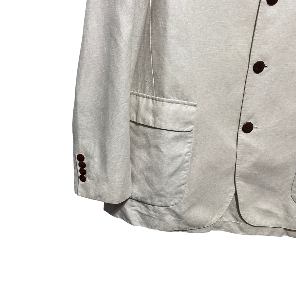 Brooks Brothers Men Linen Cotton Blazer Jacket L Beige 3 Button‎ Sports Coat - Picture 4 of 11